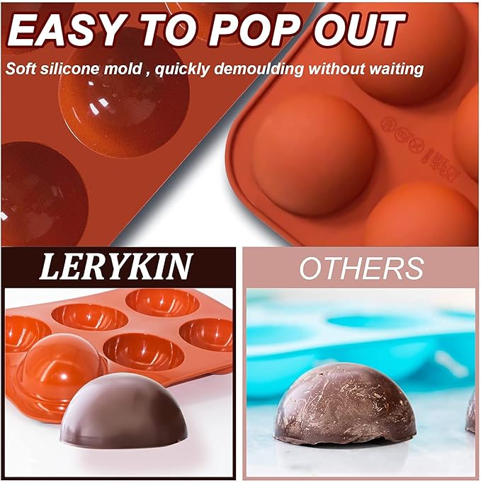 Lerykin 6 Holes Medium Semi Sphere Silicone Molds, 3 Packs Half Sphere Silicone Baking Molds for Making Chocolate, Cake, Jelly, Dome Mousse