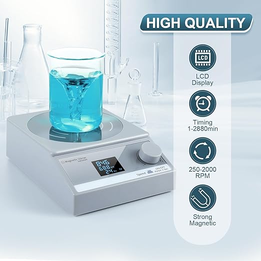 Digital Magnetic Stirrer w/Timer, 100fl.oz Magnetic Stir Plate, Magnetic Mixer w/LCD Display, Lab Stirrer w/Stir Bar (w/o Heating)