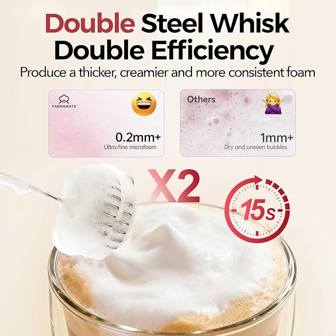 YARRAMATE Rechargeable Milk Frother with Stand, Coffee Frother Stirrer Wand, Handheld Drink Mixer with Stainless Steel Whisk, Electric Whisk Foam Maker for Lattes, Cappuccino, Matcha, Protein Powder