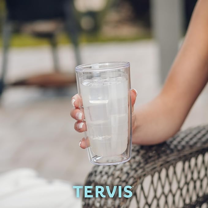 Tervis Clear & Colorful Lidded Made in USA Double Walled Insulated Tumbler Travel Cup Keeps Drinks Cold & Hot, 16oz, Pink Lid