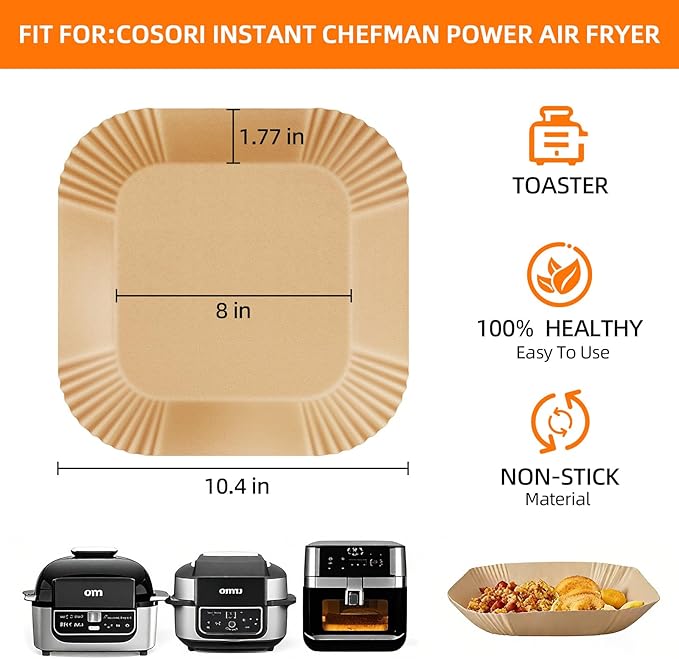 320 Pcs Air Fryer Liners Disposable: 8 Inch Square Air Fryer Liners, Large Paper Liners for 5-8 QT Air fryer, Non-stick Parchment Paper for Frying, Baking, Cooking (320pcs)