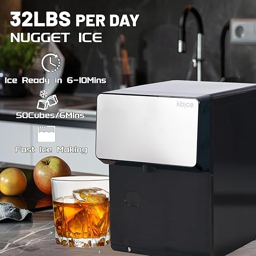 Countertop Nugget Ice Maker with Chewable Soft Ice, 35lbs/24Hrs High Capacity, Self-Cleaning & Automatic Dispensing, Quiet 45dB Operation for Home/Office/Bar (BPA-Free, LED Touch Panel)