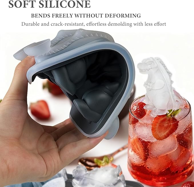 Dinosaur Ice Cube Tray,Silicone Ice Trays for Freezer,Ice Cubes Maker Mold with Lid,Easy Release,BPA Free,Perfect For OXO,Whiskey,Cocktail Drink (Balck)
