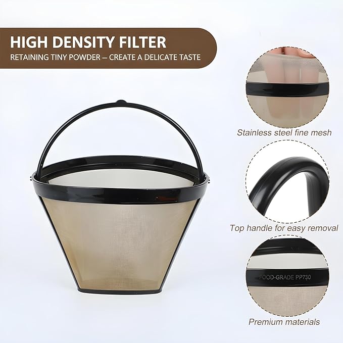 2pcs 4 Cone Coffee Filters Basket Reusable Coffee Maker Filter Replacement With Handle Permanent Reusable Filter Basket For Makers Brewers