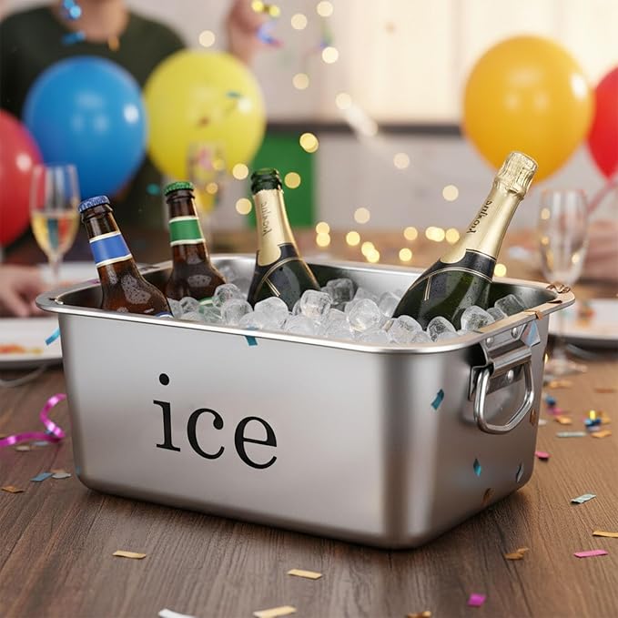 14L Ice Bucket for Freezer,Stainless Steel Ice Cube Bin with Handle,Large Capacity Ice Container Champagne Bucket Carry Drink Storage Cooler,Halloween Ice Buckets for Parties