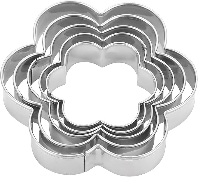 Flower Cookie Cutters Set of 5 – Stainless Steel Sandwich Cutters & Biscuit Molds for Kids – Sturdy for Cookies, Sandwiches, Cake, Fruit – Sizes 2.05"-3.74" – No Sharp Edges