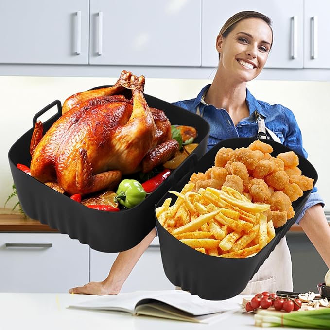Air Fryer Silicone Liner for Philips Dual Basket Air Fryer 3000 Series 6L/3L,2-Pack Reusable Dual Airfryer Liners Accessories for Philips 9L 2-Drawer NA350/00
