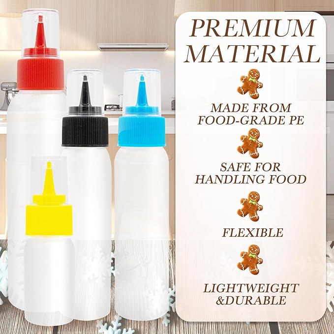 LhyBtm Icing Bottles Writer Bottles 6 Squeeze Applicator Jars with Needle, Brush and Funnel for Cookies Icing Cake Decorating Coloring Cookie Cutters Baking Decor Pancake