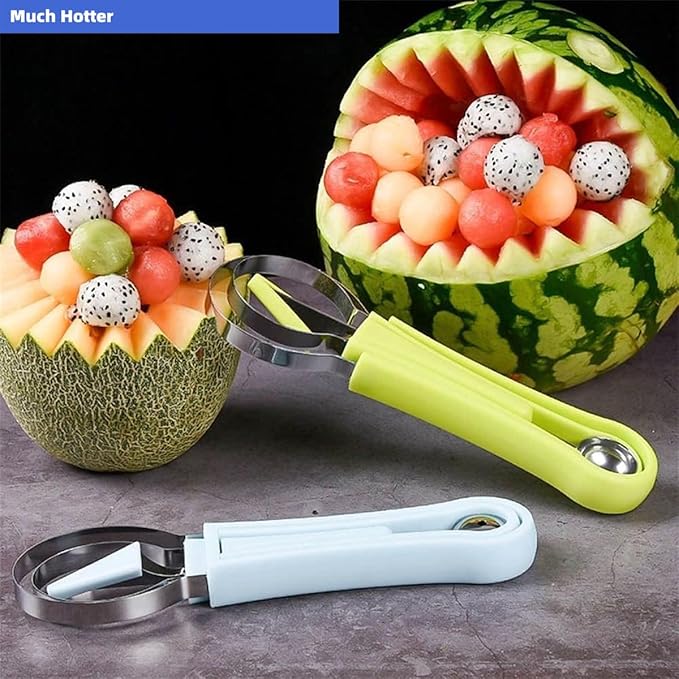 4 In 1 Stainless Steel Fruit Carving Tools Set, Melon Baller Scoop Set,watermelon scooper fruit scooper and baller, fruit carving tools,Perfect Tools for Making Fruit Shapes (Green)