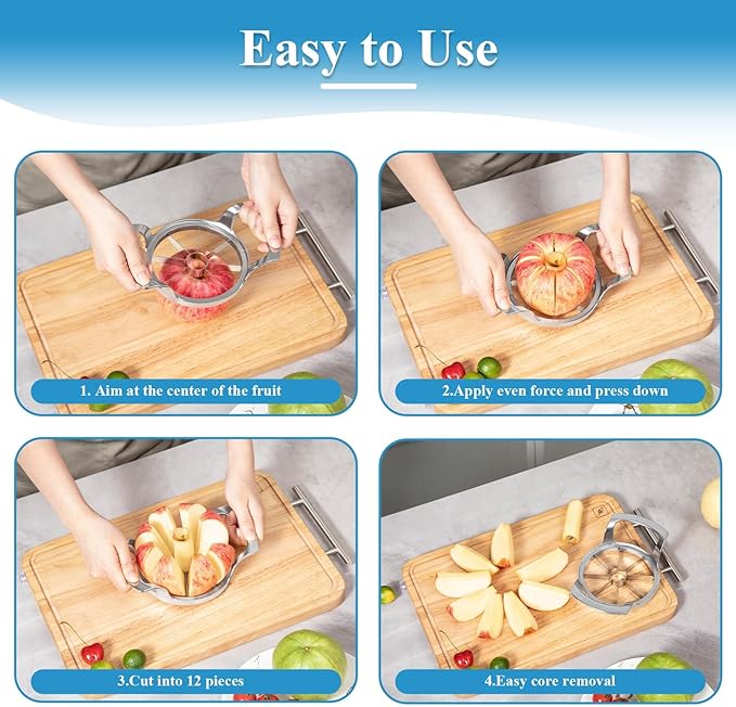Premium Apple Slicer with Frosted Handle,8-Blades Sharp Stainless Steel Fruit Cutter- Zinc Alloy Case - Effortlessly Slice and Core Apples - Kitchen Essential