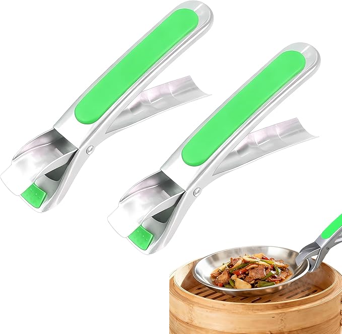 2PCS Hot Plate Gripper,Air Fryer Pans Gripper,Stainless Steel Hot Plate Bowl Retriever,Anti Scald Bowl Holder Clip,Kitchen Lifters Tongs for Egg Custard,Jidangeng,Microwave,Toaster,Oven Steamer