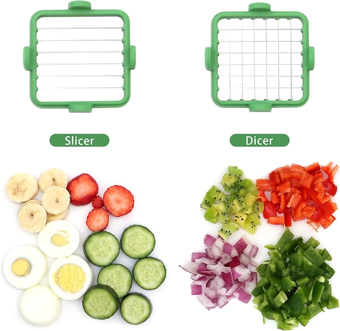 Strawberry Slicer - Fruit Slicer with Container - Pro Soft Food Chopper - Detachable Fruit Cutter Chopper with Push Plate - 2 Blades - Green