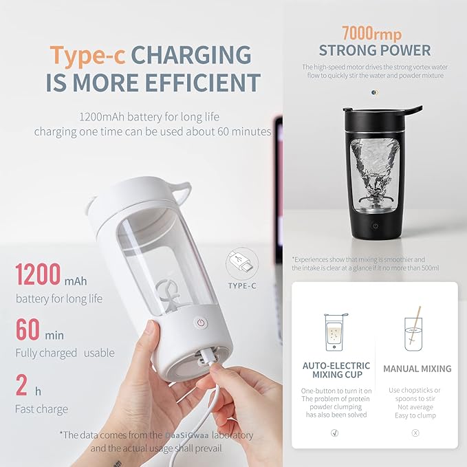 Electric Shaker Bottle, Blender Bottles For Protein Mixes, | Tritan | BPA Free| Portable Mixer Cup, Rechargeable Shake Cups And Meal Replacement Shakes, 22 oz(Purple)