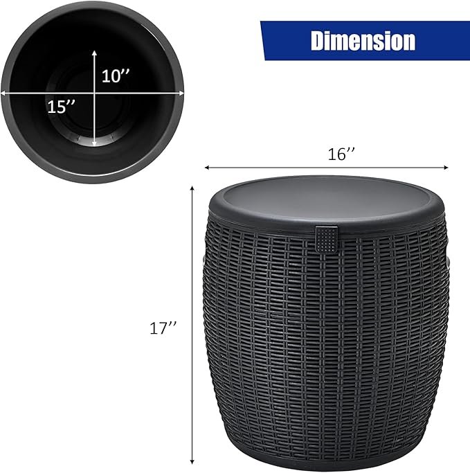 Giantex 9.5 Gallon Ice Cooler, Wicker Round Ice Chest, Outdoor Beer Wine Ice Bucket, Top Lid Side Handles Drainage Plug, Weather-resistant Patio Cool Bar Table for Cocktail Party Poolside Deck