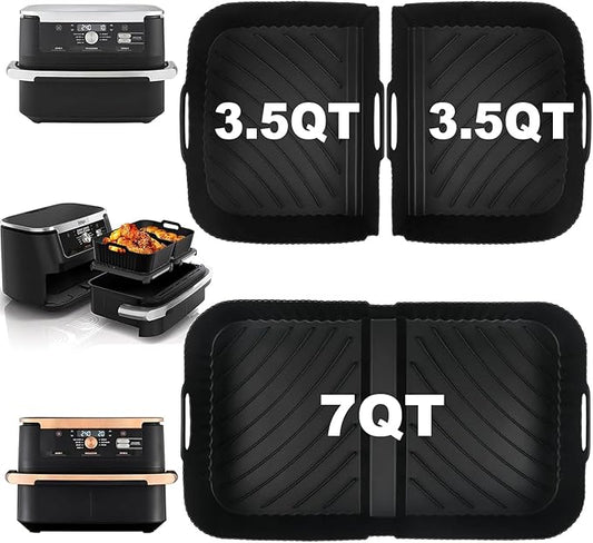 Air Fryer Silicone Liners for Ninja DZ071, 3 Pack Reusable 7-QT DualZone Megazone Air Fryer Accessories, 2 Pcs Liners for Dual 3.5QT Baskets 1 Pcs Liner for 7-QT Megazone Basket