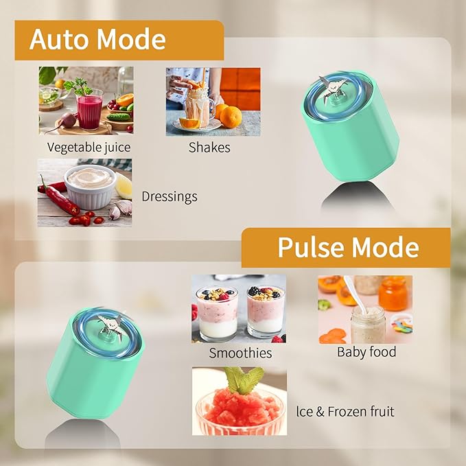 Portable Blender, 360 Watt Personal Blenders with Pulse Mode, Shakes and Smoothies, 6000mAh, BPA Free 24 Oz Blender Cup with 6 Blades and Lid, USB-C, Self Cleaning Portable Juicer For Travel, Green