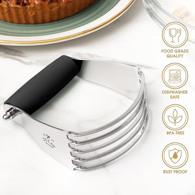 Zulay Kitchen Large 4-Inch Dough Blender Top Professional - Stainless Steel Pastry Cutter, Heavy Duty Dough Cutter With Blades, Pastry Blender And Butter Cutter - Pastry Cutter For Baking (Black)