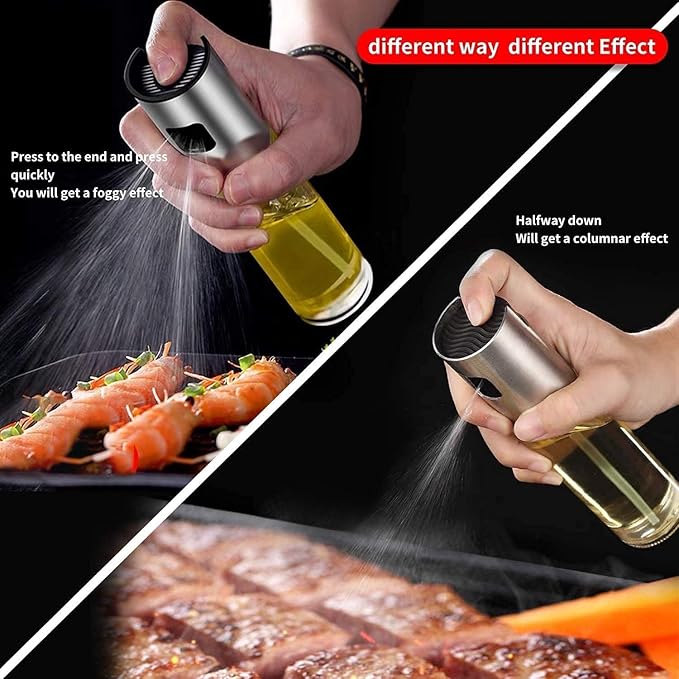 Glass Oil Sprayer Bottle for Cooking, Refillable Fine Mist Sprayer for Air Fryer, BBQ, Salad Spray, Leak Proof Kitchen Oil Dispenser with Dishwasher Safe Design (Silver)