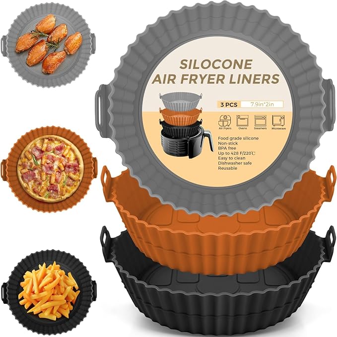 Silicone Air Fryer Liner, 7.9 Inch Round Reusable Basket with Handles, Nonstick & Dishwasher Safe (1 or 2 Pack) (mint green, 1)
