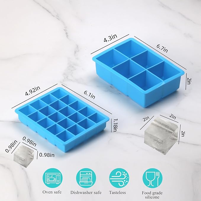 1/2-Cup & 1 Tbsp Silicone Freezer Molds - Perfect for Storing Garlic, Herbs, Ginger, Pesto, Tomato Paste, Freezing Soup,Stews,Sauces,Purees and More - Silicone Food Freezer Tray (Blue 4 Pack)