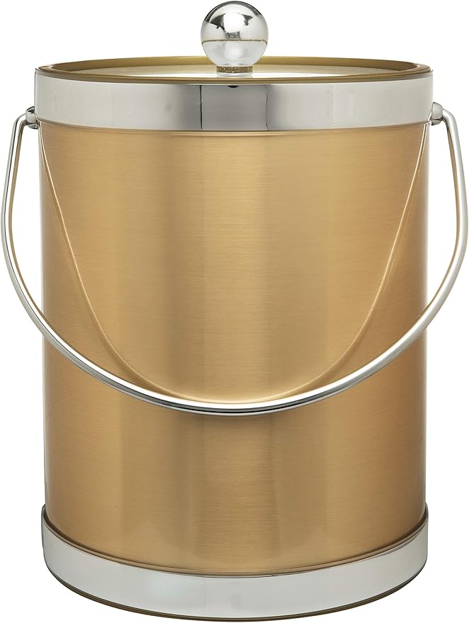 Made In USA Metallic Deco Collection Double Walled Insulated Ice Bucket With Ice Tongs (5-Quart, Gold & Silver)