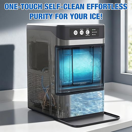 Nugget Ice Maker Countertop for Chewable Ice, 41lbs/24H Portable Pellet Ice Machine with One-Click Operation Self-Cleaning for Home, Kitchen, Bar, Office, Party (Silver)