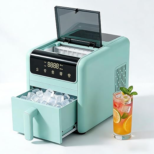 Countertop Ice Maker, 50lbs per 24H Self-Cleaning Portable Ice Machine, 24 Clear Cube Ice Cubes in 10-15 Mins, 3 Modes (Soft/Normal/Hard) & Timer Function, Compact for Home/Kitchen/Party