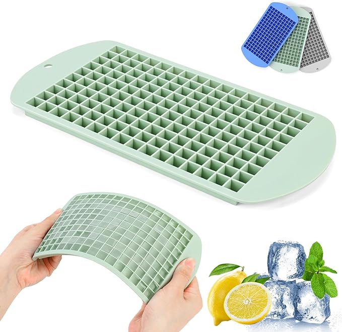 Silicone Mini Ice Cube Tray, 160 Nugget Ice Cube Molds Easy Release Small Ice Cube for Chilling Whiskey Cocktail, Stackable Ice Trays For Freezer (Lime)