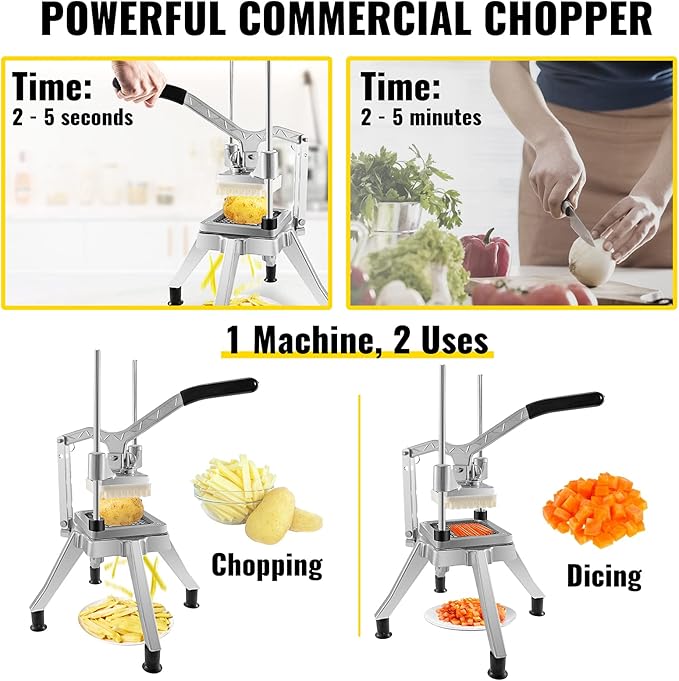 VEVOR Commercial Chopper with 4 Replacement Blades Commercial Vegetable Chopper Stainless Steel French Fry Cutter Potato Dicer & Slicer Commercial Vegetable Fruit Chopper for Restaurants & Home Kitche