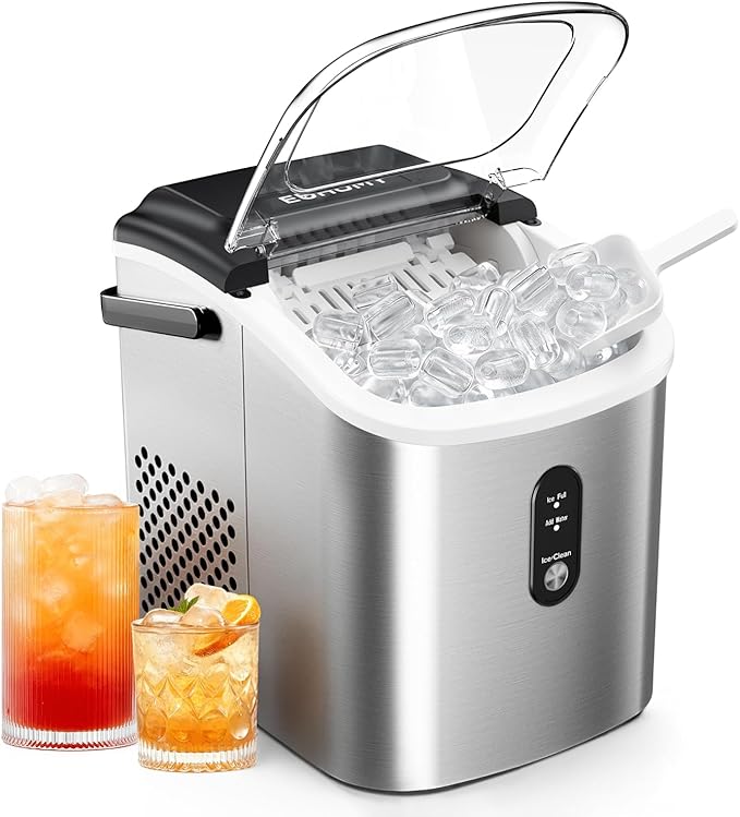 EUHOMY Ice Maker Countertop, Portable Ice Machine with Carry Handle, 26.5lbs Per Day, 9 Cubes in 6 Mins, Auto-Cleaning, with Basket and Scoop, for Home, Kitchen, Camping, RV