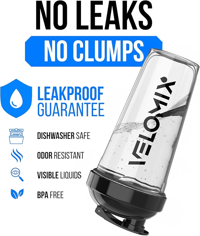 VELOMIX -6 PACK- 28 oz Protein Shaker Bottle for Protein Mixes -6x Wire Whisk | Leak Proof Shaker Cups for Protein Shakes | Large, Stackable Protein Shaker Bottle Pack