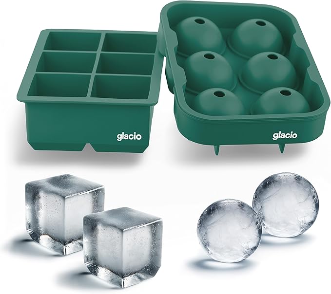 Silicone Ice Cube Trays – Large Silicone Molds for 2-Inch Ice Cubes and Spheres Whiskey Ice Cube Trays with Lids for Cocktails & Bourbon – Set of 2