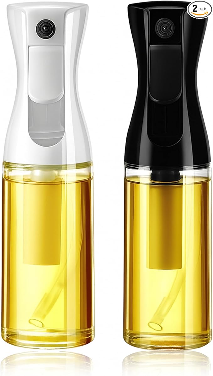 Oil Sprayer for Cooking, 200ml Glass Olive Oil Spray Bottle Mister, for Air Fryer, Salad, BBQ, Baking, Frying, Refillable Dispenser for Olive, Canola, Vinegar, Pack of 2