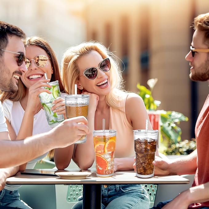 20oz Glass Tumblers with Lids and Straws,1PCS Glass Cups with Lids and Straws,Iced Coffee Cups with Lid,Drinking Glasses for Juice, Smoothies