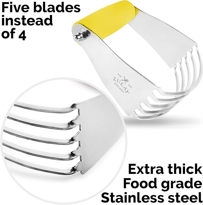 Zulay Kitchen Dough Blender - Stainless Steel Pastry Cutter, Heavy Duty Dough Cutter With Blades, Pastry Blender And Butter Cutter - Pastry Cutter For Baking (Yellow)