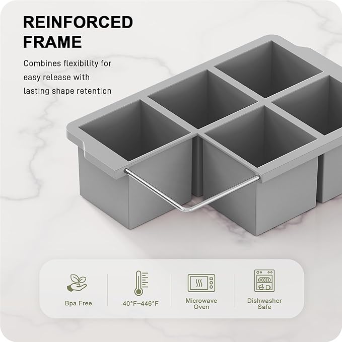 VLM 3 Packs Large Ice Cube Molds with Stackable Lid,Silicone Ice Cube Tray for Freezer,Big Square Ice Tray for Whiskey,Cocktails,Bourbon and Soups (Set 4)
