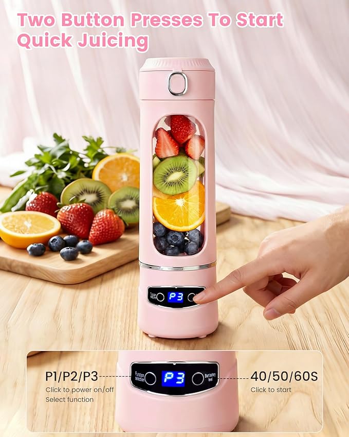 Personal Portable Blender - Smoothies & Shakes - 20Oz/600ml Large Capacity High Power Cordless Blender (Pink)