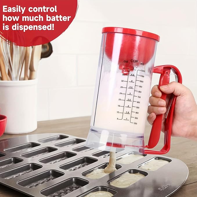 Jerliflyer Pancake Dispenser, Pancake Mixer And Dispenser Battery Batter Separator with Measurement Labels for Cupcakes,Waffles,Muffins(Red)