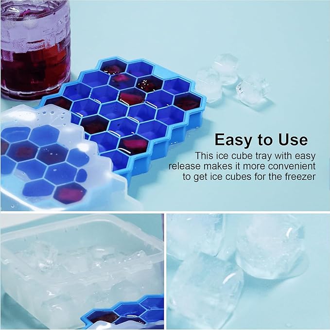 Ice Cube Trays for Freezer with Lid-37 Grid 4pcs Multicolor Silicone Ice Cube Tray with Lid for Small Ice Cube Molds,Easy-Release Reusable Ice Cube in Ice Bucket for Iced Coffee Cup