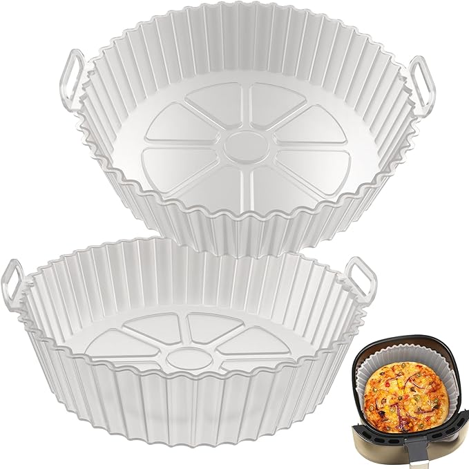 Air Fryer Silicone Liners 2 Pack, Altalsby 8 Inch Transparent Reusable Air Fryer Basket Liners for 3-5 QT Basket, Non-Stick Airfryer Silicone Pot Oven Liner for Ninja Air Fryer, Microwave Accessories