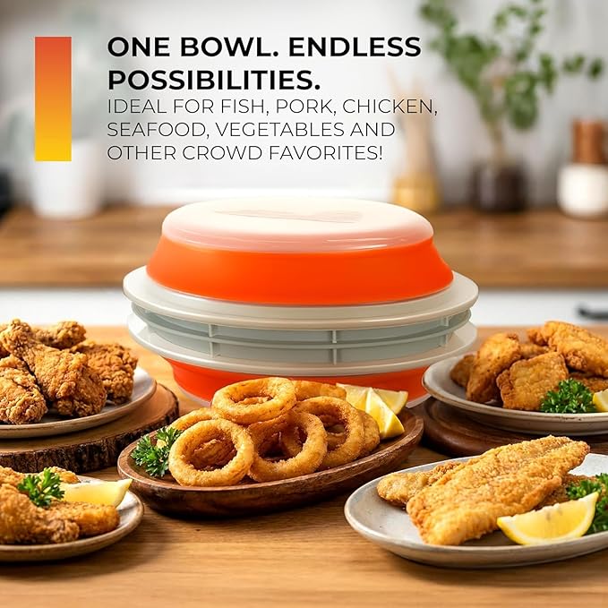 CanCooker Collapsible Plastic Batter Bowl | Mess-Free Breading Shaker Container & Mixer | Ideal for Fish Fry, Fried Chicken, Onion Rings, Wings & More - 2 Pack