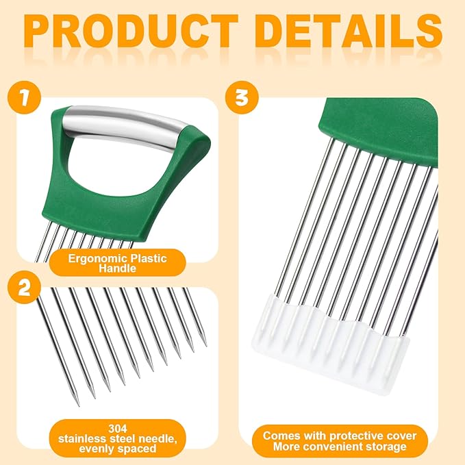 Green Stainless Steel Onion Holder for Slicing,Onion Slicer Holder, Onion Cutter for Slicing of Onions, Tomatoes,Avocados,Eggs and Other Vegetables,St. Patrick's Day Gift Kitchen Utensils (Green)