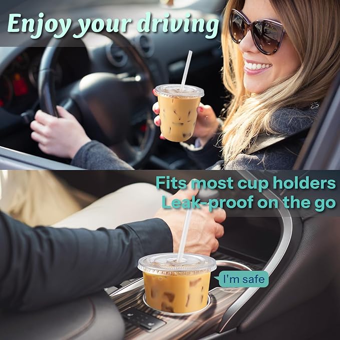 Homestockplus 100 Pack 12 oz BPA-Free Clear Plastic Cups with Lids and Straws - Leak-Proof Disposable Straw Cups, Iced Coffee Cups for Kids Drinks, Smoothies & To-Go Cold Beverages