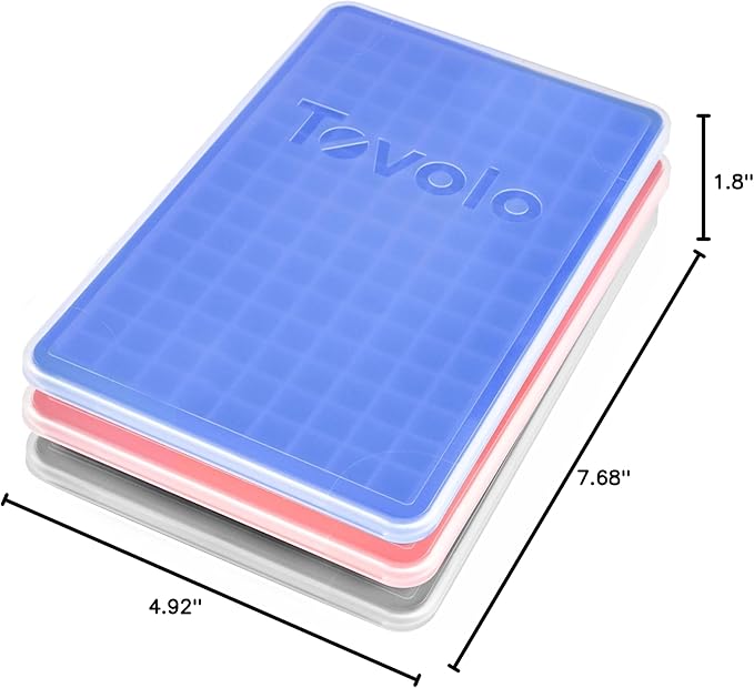 Tovolo Mini Ice Cube Tray with Lid Set of 3 Assorted Colors Small Ice Maker for Freezer, Silicone Mini Ice Cube Trays Square Nugget Ice Makes Tiny Cubes BPA Free Stackable Dishwasher Safe, Assorted