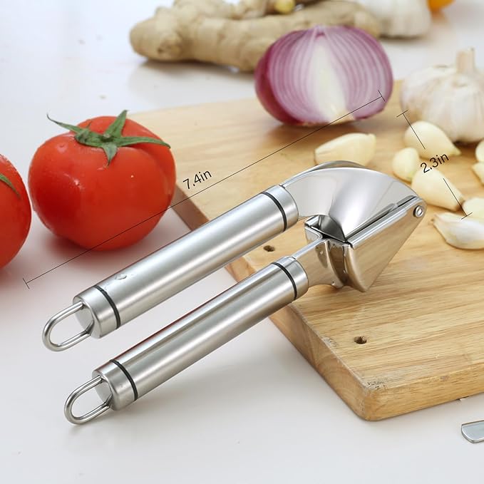Garlic Press Stainless Steel - Premium Professional Grade Garlic Mincer, Crusher & Peeler Set - Easy Clean, Dishwasher Safe & Rust-proof(A)