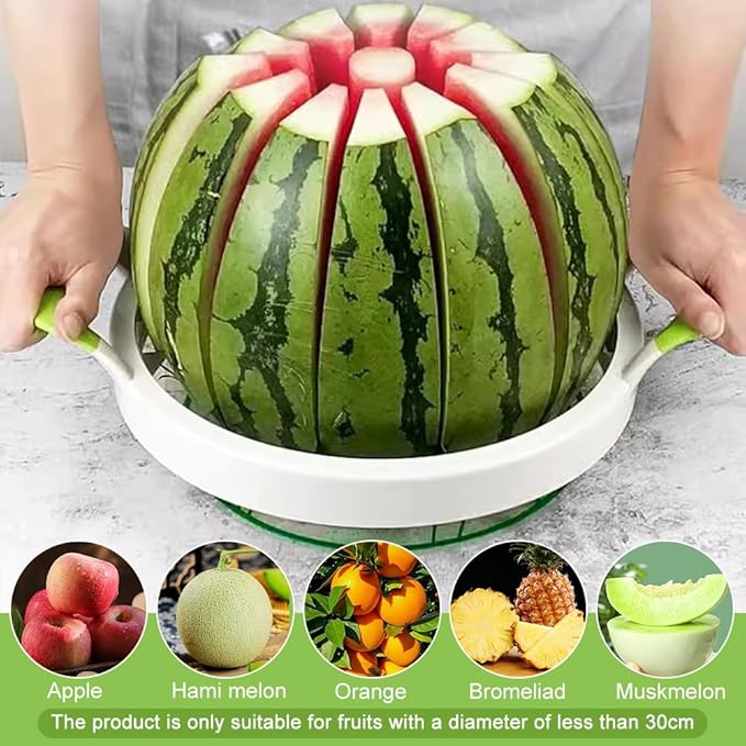 Extra Large Watermelon Slicer Cutter, Stainless Steel Watermelon Knife Set with See-d Remover, Sharp Fruit Cutter Round Divider for Cantaloup Melon Pineapple, Fruits up to 30cm(COLOR:Green)
