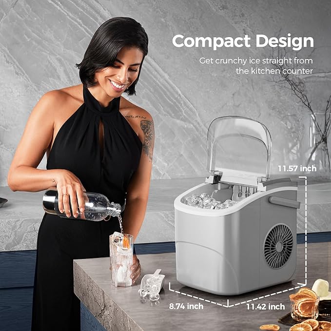 Electactic Ice Makers Countertop,26Lbs/24H,9 Cubes in 6 Mins,Portable Ice Maker Machine with Self-Cleaning,2 Sizes of Bullet Ice,Perfect for Home Kitchen(Grey)