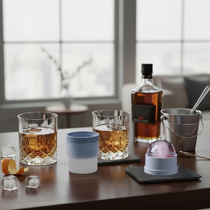Whiskey Glasses Set of 6 with 6 Ice Ball Molds - 11 Oz Old Fashioned, Bourbon, Scotch, Cocktail, Rocks Glasses, Crystal Barware Drinking Set, Gift Box, Unique Bourbon Gifts for Men