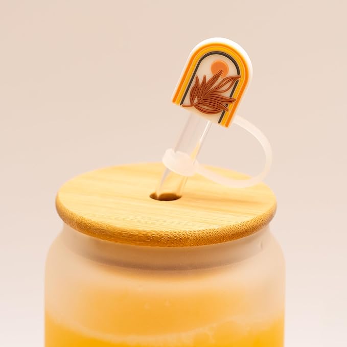The Love Crate Co. Boho Gifts for Women - Cute Design Glass Cup with Lid and Straw, Customized Stopper and Insulated Cup Sleeve for Iced Coffee and Smoothies. Giftable Unique Tumbler Cups for Women