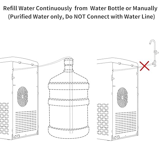 NUNET 3-in-1 Water Bottle Bottom-Loading Ice Dispenser Water Cooler Crusher, Built-in 6L Water Tank, Produces 44lbs Bullet Ice/Shaved Ice Daily, 4 lbs Ice Storage (NOT for Water Line)